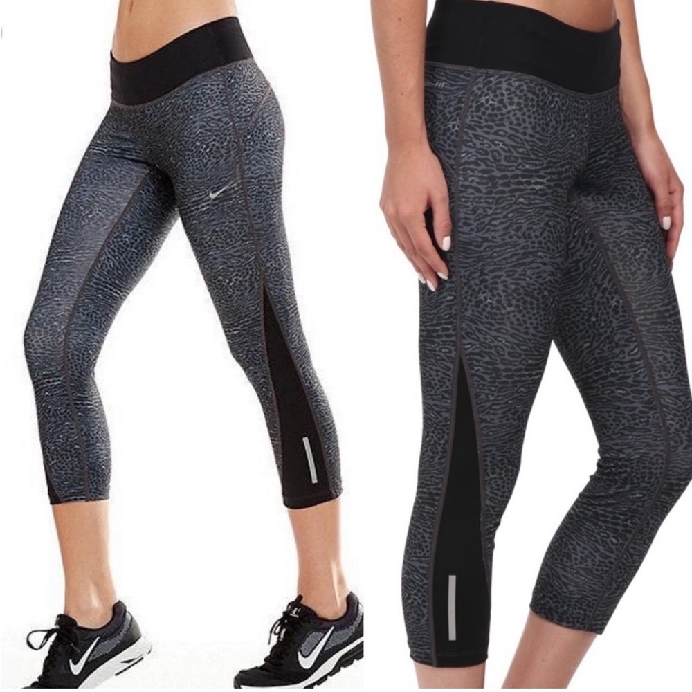 Nike Dri Fit Leopard Print Capri Leggings with stretch tie waistband size XS